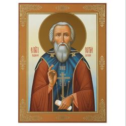 Saint Sergius Of Radonezh | Large Xlg undefined Gold And Silver Foiled Icon On Wood | Size: 15 7/8" X 13"