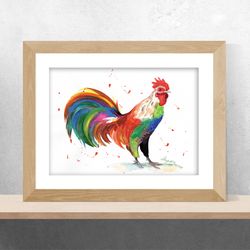 Rooster watercolor, original birds art, bird painting cock, birds watercolor, home decor by Anne Gorywine