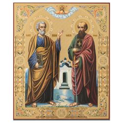 Saints Peter and Paul | Large XLG Gold and Silver foiled icon on wood | Size: 15 7/8" x 13"
