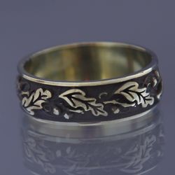 Titanium ring with oak branch
