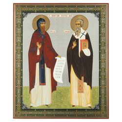 Saints Cyril And Methodius | Large Xlg Silver Foiled Icon On Wood | Size: 15 7/8" X 13"