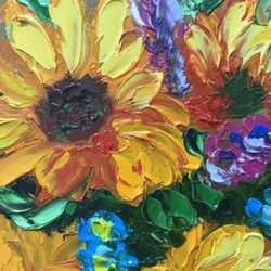 Sunflowers Painting Original Art Oil Painting Flowers Artwork Colorful Wall Art Small Picture Flower Painting Bright
