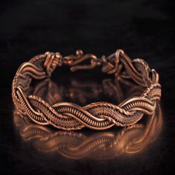 Copper wire wrapped bracelet for him her, Unisex, Unique handmade woven wire jewelry Wirewrapart