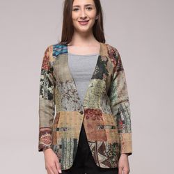 Indian Kantha Silk jacket Coat for Women | Boho Hippie Multi Color jacket | Vintage Handloom Handmade Pure Silk jacket