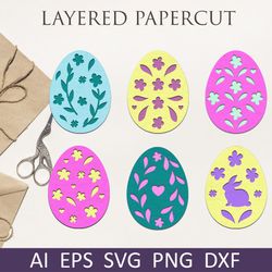 3d easter egg with flowers svg, Layered papercut decorations for cricut and silhouette
