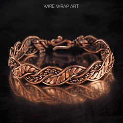Unique copper wire wrapped bracelet for him or her, Unisex bangle, Handmade woven wire jewelry by WireWrapArt
