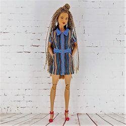 Mini dress with denim elements for Barbie regular and other dolls of similar size