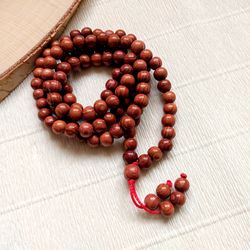 Handmade Red Juniper wood rosary 108 beads, mala 108 beads for meditation, wood Prayer Rosary Necklace