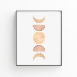 Boho moon phases print, Earth tones wall art, Moon cycle printable, Neutral nursery decor, Digital Download