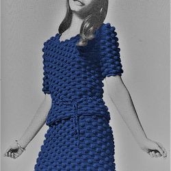 Vintage Crochet Pattern 254 Bubble-Stitch Mini Dress Women
