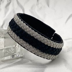 Wide mens leather bracelet. Sami handmade bracelet. Laponia armband. Scandinavian jewelry. Viking style. Gift for men