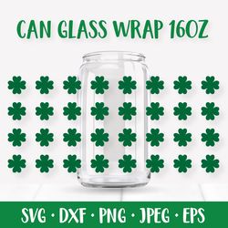 St. Patricks Day Can Glass Wrap SVG. Clover Leaves Glass Can