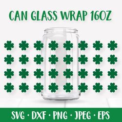 st. patricks day can glass wrap svg. clover leaves glass can