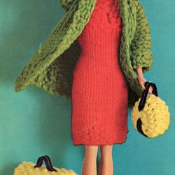 Barbie Travel Coat Dress Luggage Vintage Knitting Pattern PDF Fashion Dolls size 11 1/2 inches Flower Garden Collection