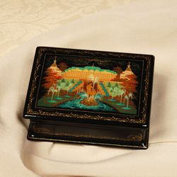 Peterhof lacquer box St Petersburg hand painted Kholui miniature art