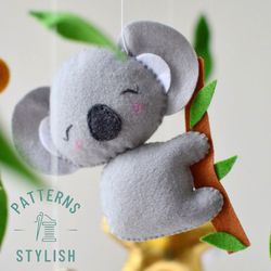 How to Sew a Felt Plushie Koala with a heart bedding  Using a PDF Pattern - DIY Guide