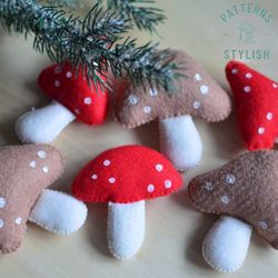 Felt Mushroom Tree Ornament - DIY Sewing Pattern for Plushie Christmas Decor