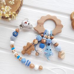 Personalized baby boy gift box, keepsake wooden rattle toy hedgehog with name and Birth Details Baby Birth Stats