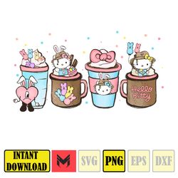 easter pink cat png, easter bad bunny coffee hand drawn png, easter sad heart png, easter coffee png, easter bunny png