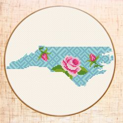 North Carolina cross stitch pattern Modern cross stitch Floral map cross stitch State Silhouette cross stitch