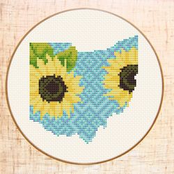 Ohio cross stitch pattern Modern cross stitch Sunflower Floral map cross stitch PDF