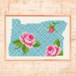 Oregon cross stitch pattern Floral map cross stitch State USA cross stitch chart Counted cross stitch PDF