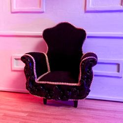Black Victorian doll chair in 1:12 scale,French Rococo miniature,Dollhouse furniture