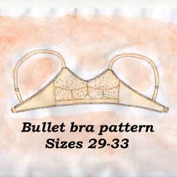 Bullet bra pattern plus size, 1950s bra pattern plus size, Sizes 29-33, Pin up girl bra pattern, Retro cone bra pattern