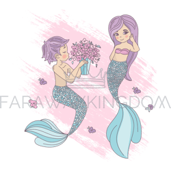 mermaid boy cartoon travel tropical vector illustration set