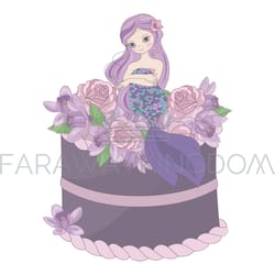 mermaid cake floral sweet princess vector illustration set