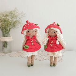 crochet doll pattern, mushroom doll pattern, amigurumi mushroom doll, amigurumi crochet pattern, crochet doll in a dress