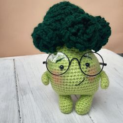 Hand Crochet Mr Broccoli With Glasses Stuffed Toys Plush Toys Vegetables