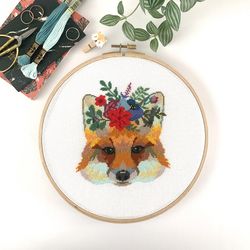 Flower Fox Cross Stitch Pattern - Instant Download PDF
