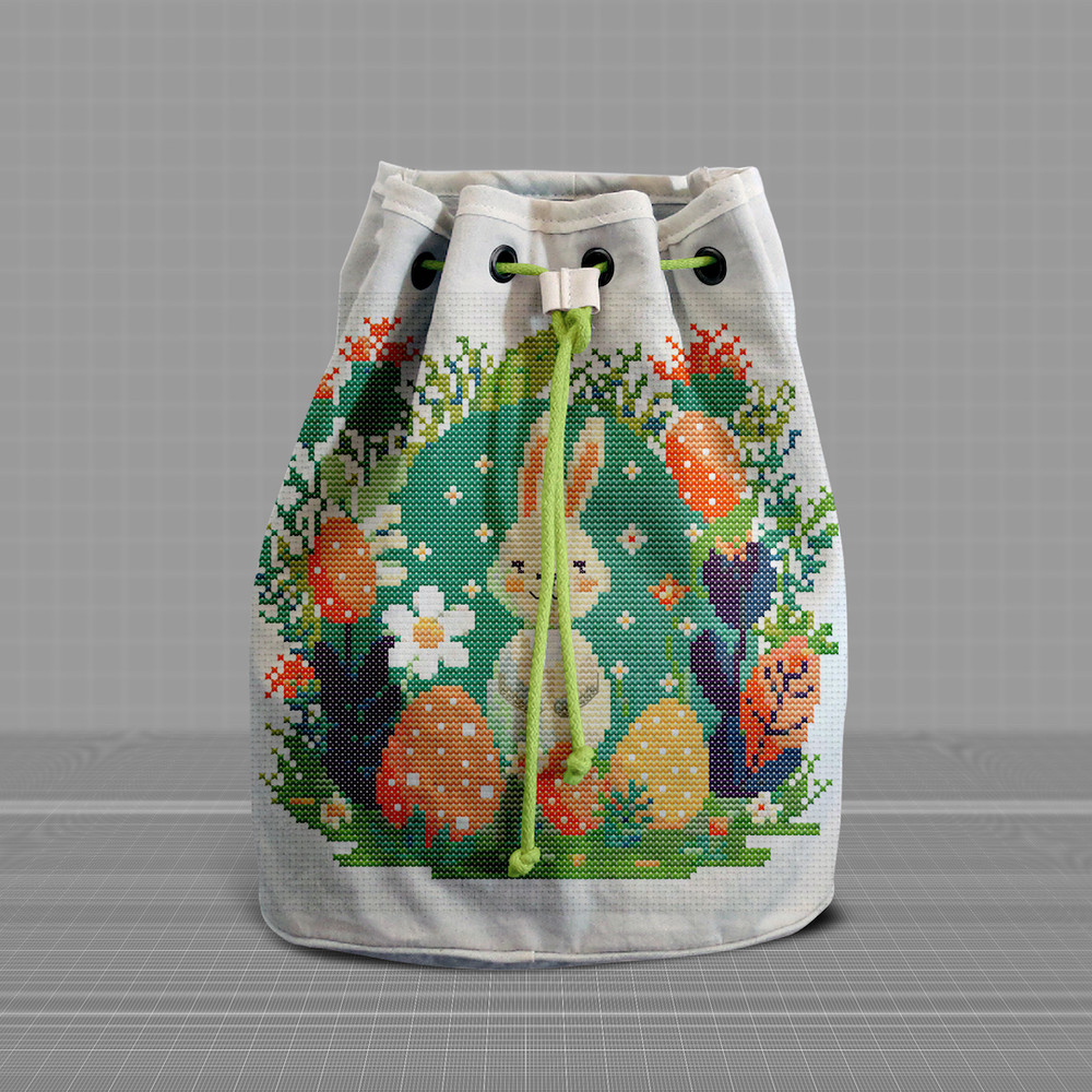 9 Spring Easter baby bunny with Easter eggs and daisy flowers cross stitch PDF pattern created for Creative cross stitch shop for cozy home decor and gift.jpg