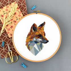 Geometric Fox Cross Stitch Pattern - Instant Download PDF