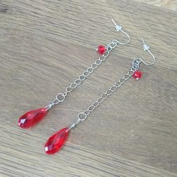 Anime earrings with red teardrop and cross charm Cosplay hunter earrings hxh earrings Chain user earrings handmade