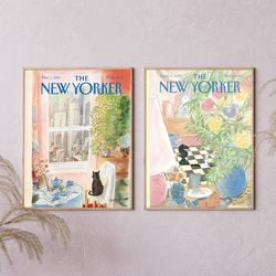 set of 2 the new yorker magazine cover print, the new yorker poster, the new yorker wall art decor, aesthetic room decor