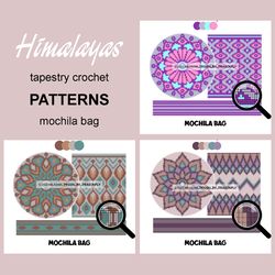 3 CROCHET PATTERNS / Tapestry crochet bag / wayuu mochila bag / SET HIMALAYAS - 75