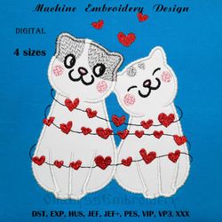Cats in love applique machine embroidery design