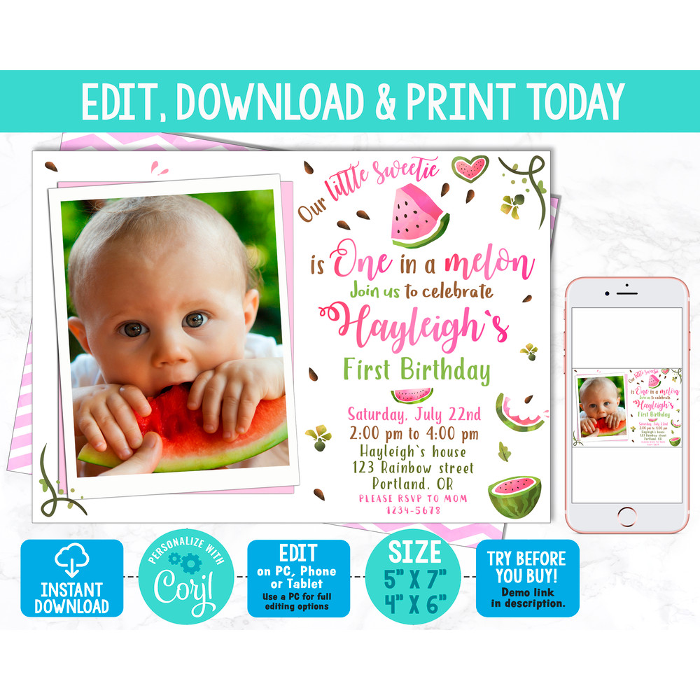 Photo-watermelon-birthday-invitation-for-girl-first-birthday-party-invite-One-in-a-melon-invitation.jpg
