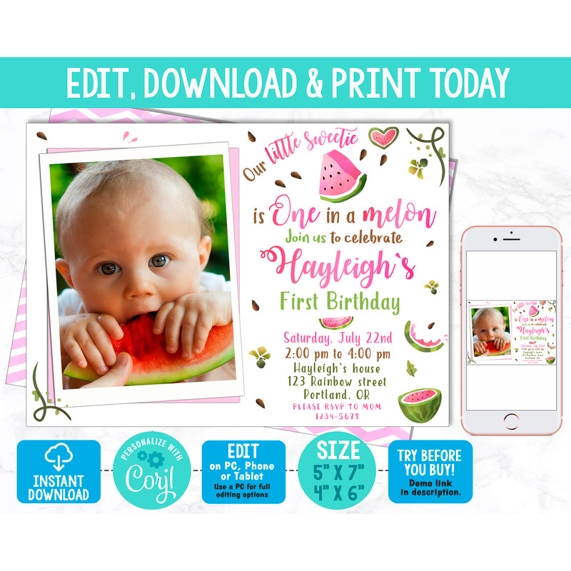 Photo-watermelon-birthday-invitation-for-girl-first-birthday-party-invite-One-in-a-melon-invitation.jpg