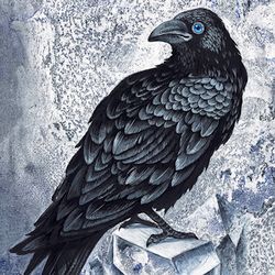 Raven original painting, raven art print, raven wall decor