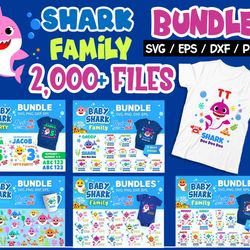 2000 files baby shark svg eps dxf png, mega baby shark bundle svg, for cricut, vector file, digital, file cut