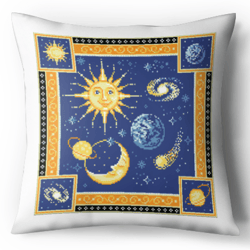 Digital - Vintage Cross Stitch Pattern Pillow - Celestial Gathering - Cushion Cross Stitch