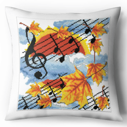 Digital - Vintage Cross Stitch Pattern Pillow - Autumn Melody - Cushion Cross Stitch