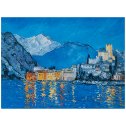 Lake Garda Painting Original Art Landscape Painting Impasto Artwork Impressionist Art 24"x32" by KseniaDeArtGallery