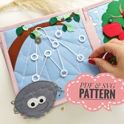 Quiet book page pattern, Spider page PDF pattern, felt baby book pdf  pattern, lacing page tutorial