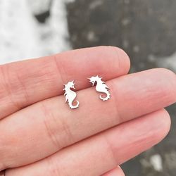 seahorse stud earrings, stainless steel jewelry