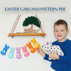 Easter Felt Garland Pattern, Stuffed Bunny, Plushie Pattern, Easter Ornament, Easter Decorations, Felt Rabbit, Felt Anim
