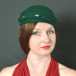 emerald vintage hat, 1920s style hat, winter hat, 1930s hat, 1940s hat